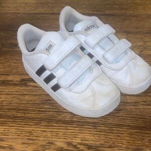 Adidas Kids White Sneakers with Black Stripes